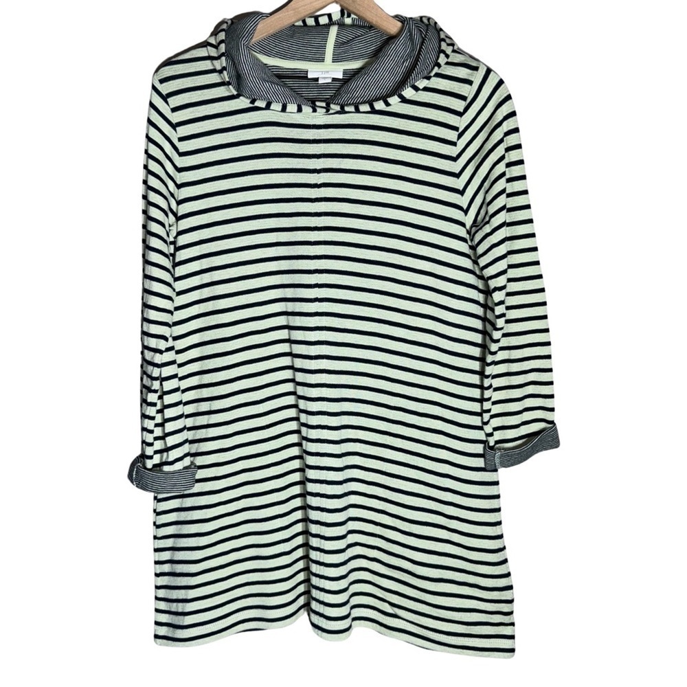 J.Jill hooded sage green and navy blue striped tunic - Size S
